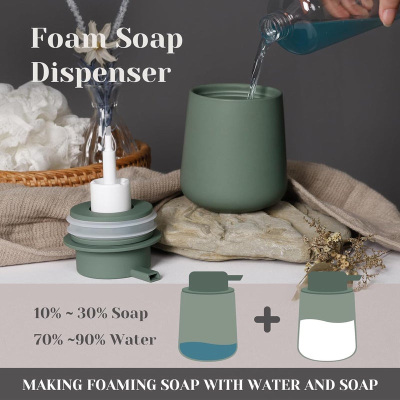 INGOFIN Ceramic Foaming Soap Dispenser - 12oz Foam Hand Soap Dispenser Bathroom, Modern Dish Soap Bottle with Pump for Kitchen, Matte Green - Image 3